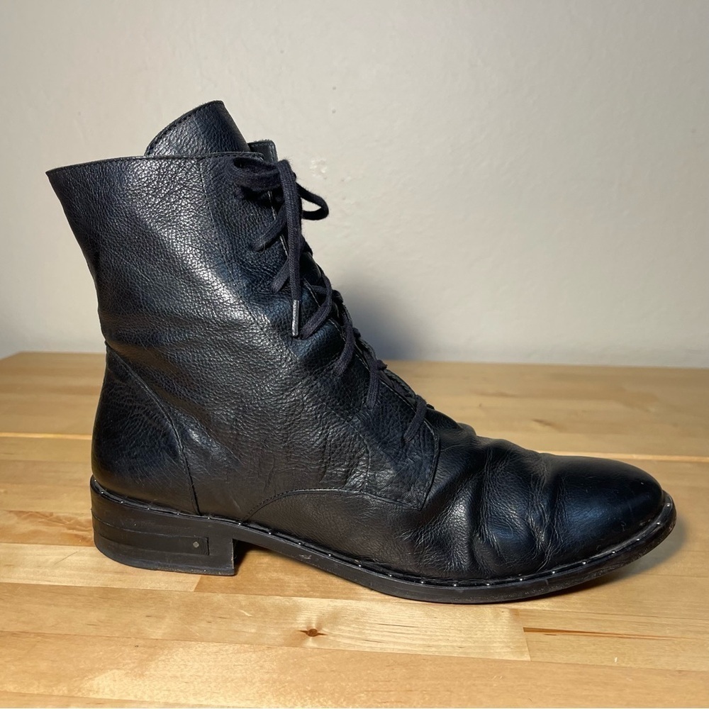 Freda Salvador Leather Ankle Combat Boots Black Lace Up Lug Sole Designer Boots